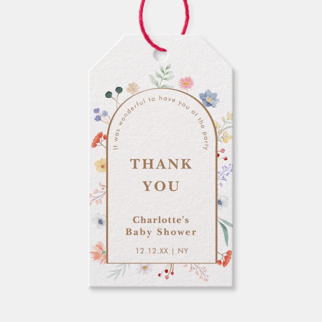 Etiqueta Para Presente Primavera Boho Arch Wildflower Chá de fraldas (Frente)