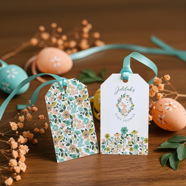 Etiqueta Para Presente Primavera Wildflower Easter Chá de fraldas (Spring Wildflower Easter Bunny Baby Shower Gift Tags)