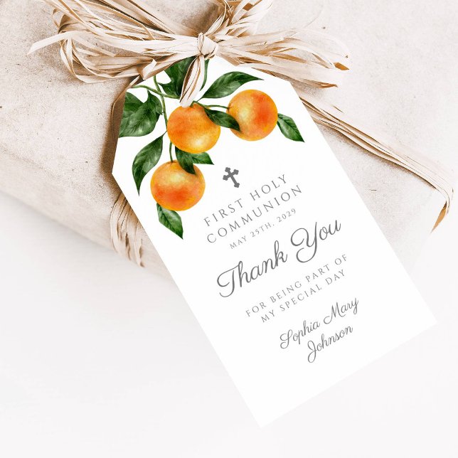 Etiqueta Para Presente Primeira Comunhão de Citrinas Botânicas Modernas (Modern Botanical Citrus Girl First Communion Gift Tags)