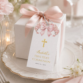 Etiqueta Para Presente Primeira Comunhão Menina Arco Floral Rosa e Cruz D