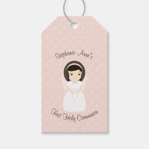 Etiqueta Para Presente Primeira menina do Brunette do comunhão santament