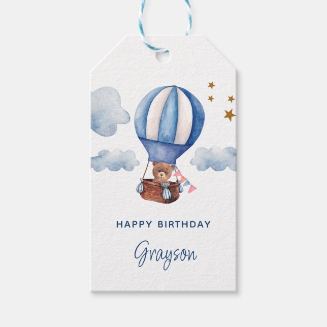 Etiqueta Para Presente Primeiro aniversario Azul do Urso Teddy (Frente)