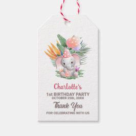 Etiqueta Para Presente Primeiro aniversario de Elefante Rosa Bonito Obrig