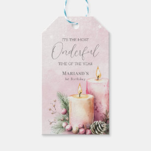 Etiqueta Para Presente primeiro aniversario de neve cor-de-água rosa Nata