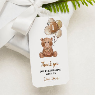 Etiqueta Para Presente Primeiro aniversario De Urso Castanho Obrigado