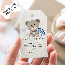 Etiqueta Para Presente Primeiro aniversario do Urso de Teddy Azul