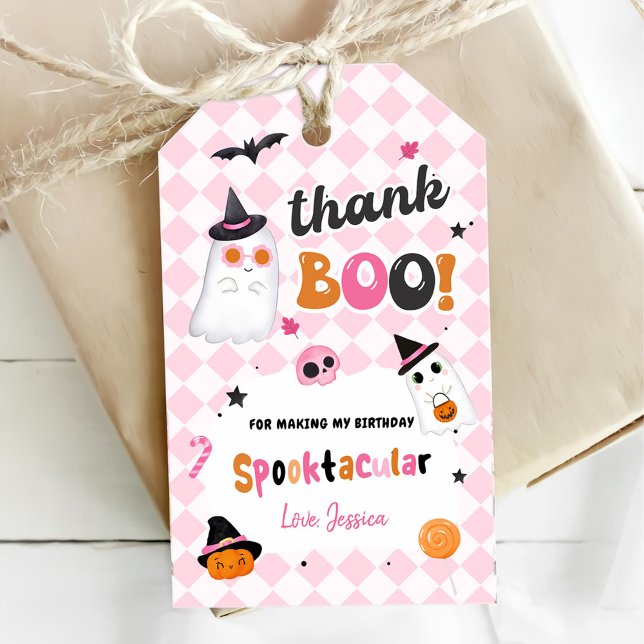 Etiqueta Para Presente Primeiro aniversario Fantasma Rosa Halloween (Criador carregado)