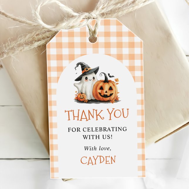 Etiqueta Para Presente Primeiro aniversario Gingham Galloween (Criador carregado)