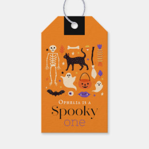 Etiqueta Para Presente Primeiro aniversario Laranja Spooky One Halloween