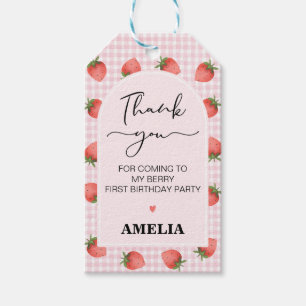Etiqueta Para Presente Primeiro aniversario Moderno Rosa Gingham Berry Sw