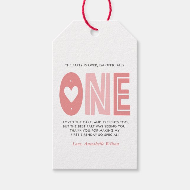 Etiqueta Para Presente Primeiro aniversario Rosa Esmaecido Obrigado (Frente)