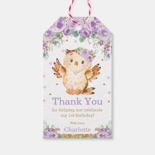 Etiqueta Para Presente primeiro aniversario Roxo De Coruja Floral Obrigad