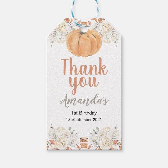 Etiqueta Para Presente Primeiro aniversario Rustic Orange Pumpkin (Frente)