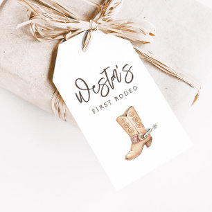 Etiqueta Para Presente Primeiro Favor de Aniversário do Cowboy Neutro Rod