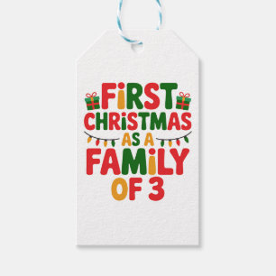 Etiqueta Para Presente Primeiro Natal como uma Família de 3 Engraçados Co