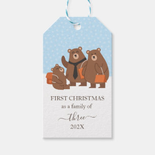 Etiqueta Para Presente Primeiro Natal do Urso como uma Família de 3