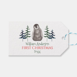 Etiqueta Para Presente Primeiro Natal Pinguim e Árvore Personalizadas