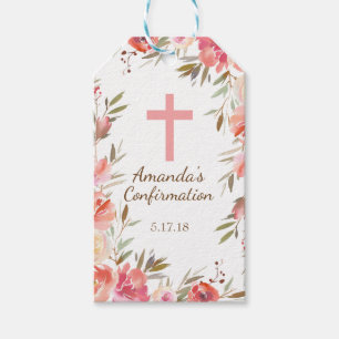 Etiqueta Para Presente Primeiro Tag floral cor-de-rosa moderno do