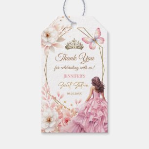 Etiqueta Para Presente Princesa Dourada Rosa Esbranquiçada Tiara Floral S