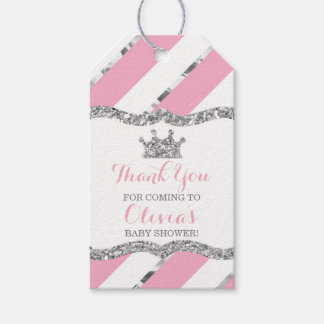 Etiqueta Para Presente Princesa Obrigado Tag, Rosa, Faux Glitter, Coroa