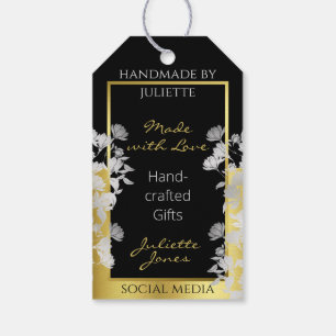 Etiqueta Para Presente Produto Chic Floral Preto Dourado com Flores de Pr