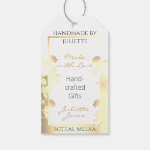 Etiqueta Para Presente Produto Dourado e branco floral luxuoso