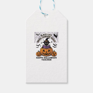 Etiqueta Para Presente Professor de Halloween Gato Vintage Abóbora Sala d