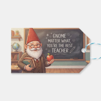 Etiqueta Para Presente Professor Gnome Segurando Livros e Maçã na Sala de