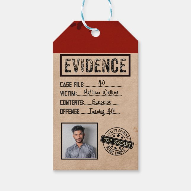 Etiqueta Para Presente Prova de verdadeiro crime assassinato mistério Fot (Frente)