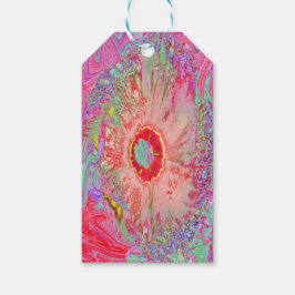 Etiqueta Para Presente Psicodélico Retro Coral Arco-Íris Hibiscus