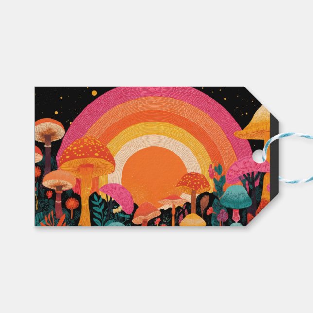 Etiqueta Para Presente Psychedelic Mushroom Sunset – Retro Fantasy Nature (Frente (horizontal))