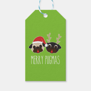 Etiqueta Para Presente Pug alegre da rena do Pug do papai noel do Natal