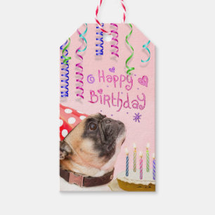 Etiqueta Para Presente Pug do partido e bolo de aniversário