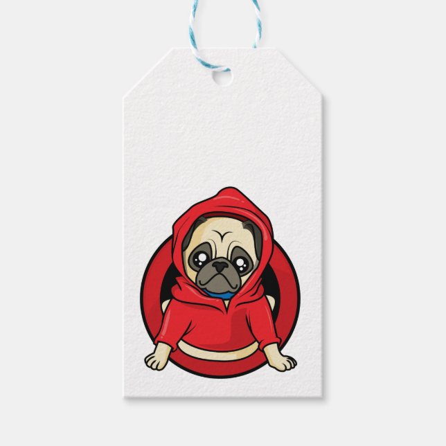 Etiqueta Para Presente Pug em Capuz Vermelho (Frente)
