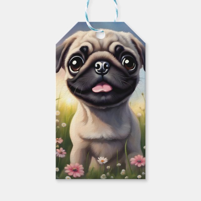 Etiqueta Para Presente Pug Flowers (Frente)