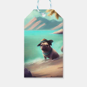 Etiqueta Para Presente Pug se divertindo na pintura de praia