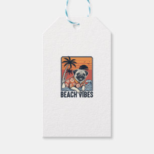 Etiqueta Para Presente Pug Vibrações da Praia Design de Gravura Vintage_1
