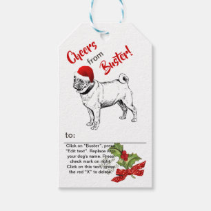 Etiqueta Para Presente Pug w/Papais noeis Floco de Neve de Natal de Boné