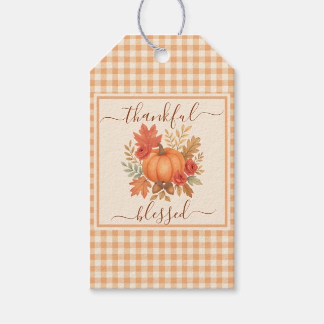 Etiqueta Para Presente Pumpkin agradecido e abençoado | Ação de Graças (Frente)