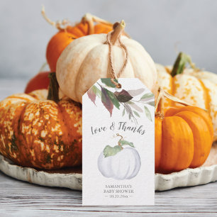 Etiqueta Para Presente Pumpkin Branco De Cor Da Água Com Queda Botânica