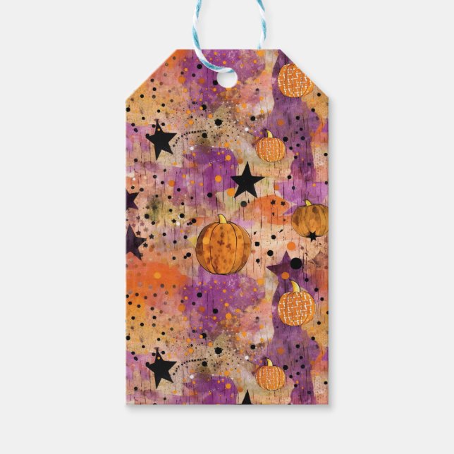 Etiqueta Para Presente Pumpkin Dots Stars Boho Abstrato Patterno Hallowee (Frente)