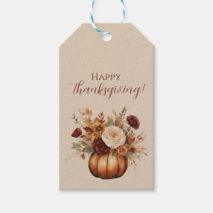 Etiqueta Para Presente Pumpkin e Flores de Aquarela de Ação de Graças