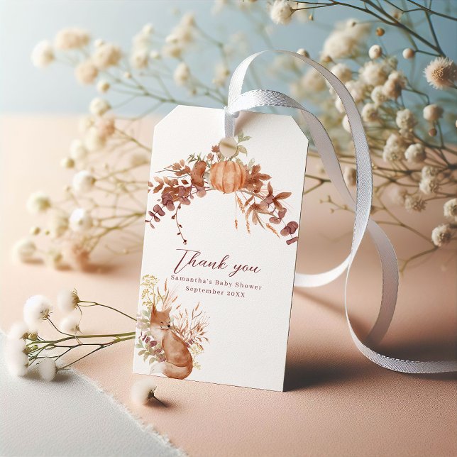 Etiqueta Para Presente Pumpkin Fox De Outono Branco Louco Obrigado (Criador carregado)