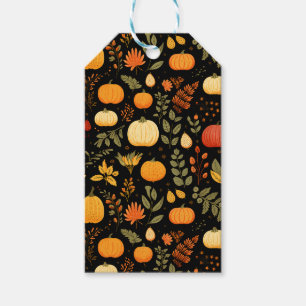 Etiqueta Para Presente Pumpkin Pear Foliage Fall Harvest Padrão Preto