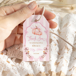 Etiqueta Para Presente Pumpkin Pink Bow Floral Baby Shower Thank You