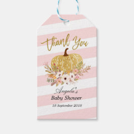 Etiqueta Para Presente Pumpkin rosa e Dourada Obrigado Tag