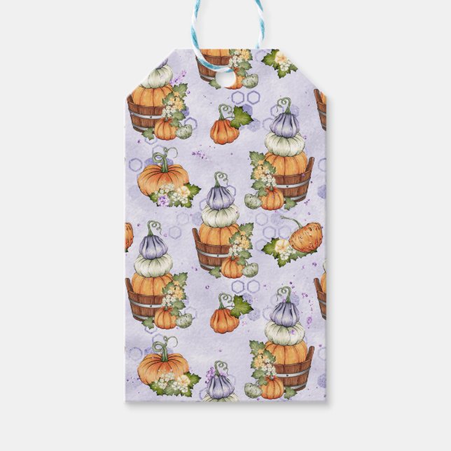 ETIQUETA PARA PRESENTE PUMPKINS DE OUTONO BRANCO PURPER QUEDA (Frente)