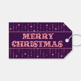 Etiqueta Para Presente Purple and Pink Bright Stars Merry Christmas