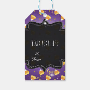Etiqueta Para Presente Purple Candy Corn & Gold Dots Caprichoso Halloween