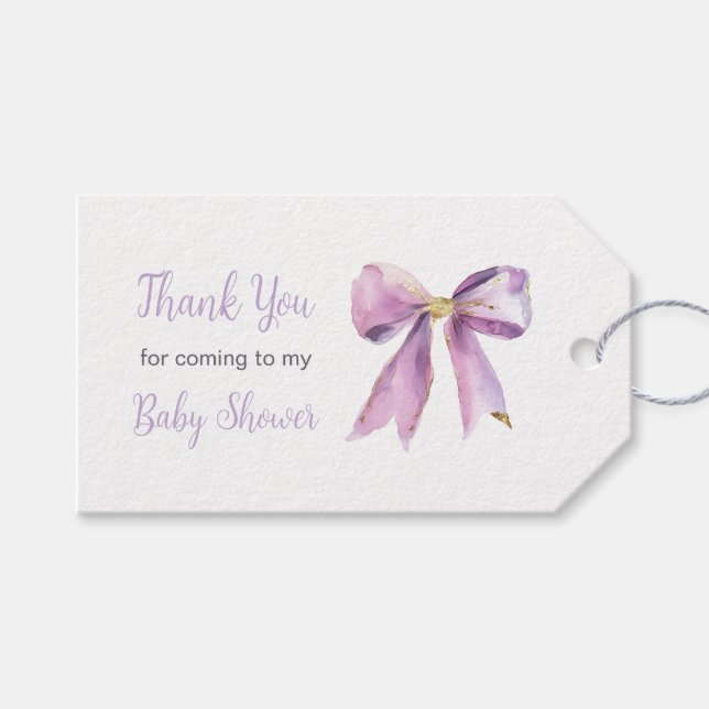 Etiqueta Para Presente Purple Coquette Bow Baby Shower (Frente (horizontal))